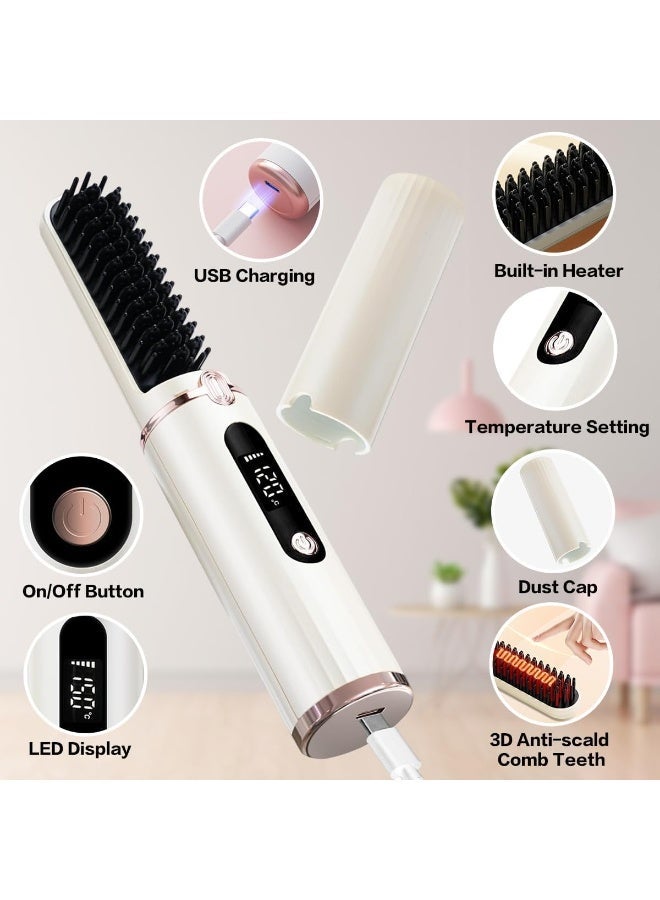 فرشاة فرد الشعر اللاسلكية للسفر من موزار، مشط فرد الشعر المحمول مع أيونات سالبة، مضاد للحروق وتسخين سريع، شاشة ليد ومجموعة درجات حرارة - Image 2